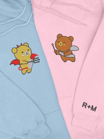 Bluzy dla par z haftem – misie aniołek i diabełek