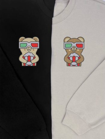 Komplet bluz z haftem - miś z popcornem